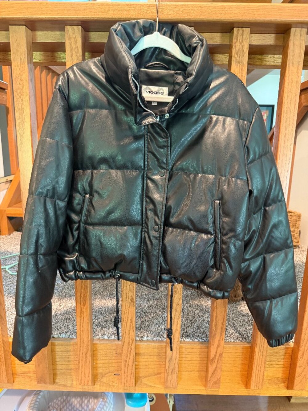 Faux Leather Cropped Puffa Jacket